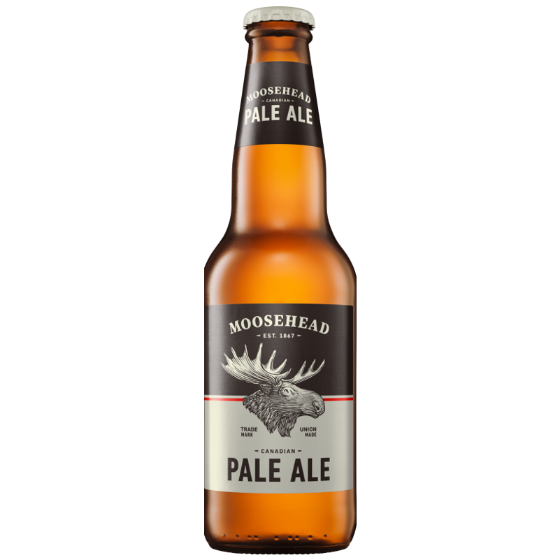 Moosehead Pale Ale 355 ml Flasche. Das Moosehead Pale Ale ist ein geschmacklich weiches Ale 5,0 % Alkohol. Es ist ein geschmacklich eher weiches Ale mit einem bemerkenswert reinen Abgang und nur den besten original kanadischen Zutaten.